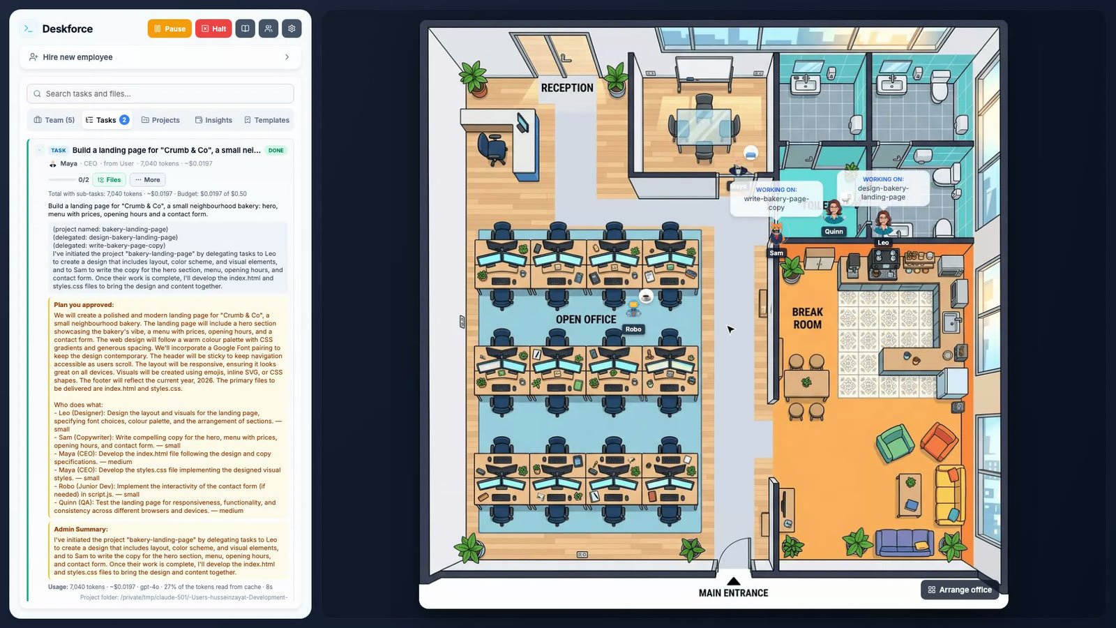 Deskforce: a virtual office of AI agents