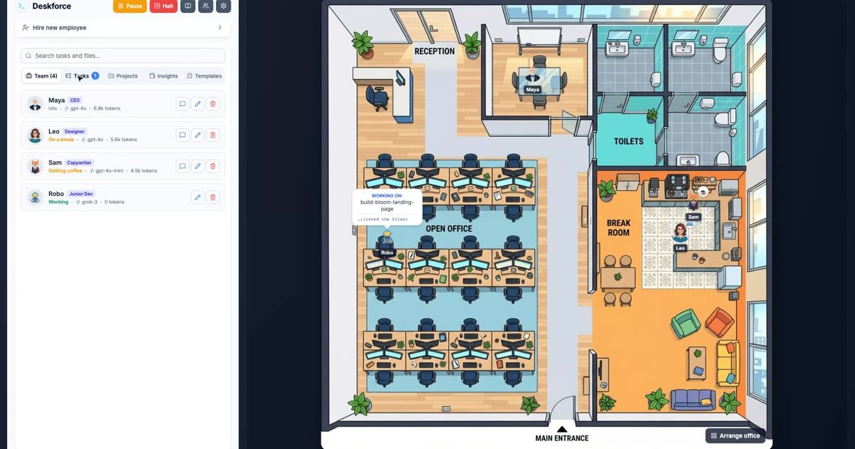 Deskforce: four AI employees on different models at work